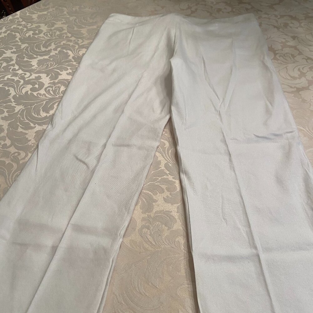 Max Studio White Wide Leg Cropped Linen Blend trousers - Sz: 8 - Picture 3 of 6